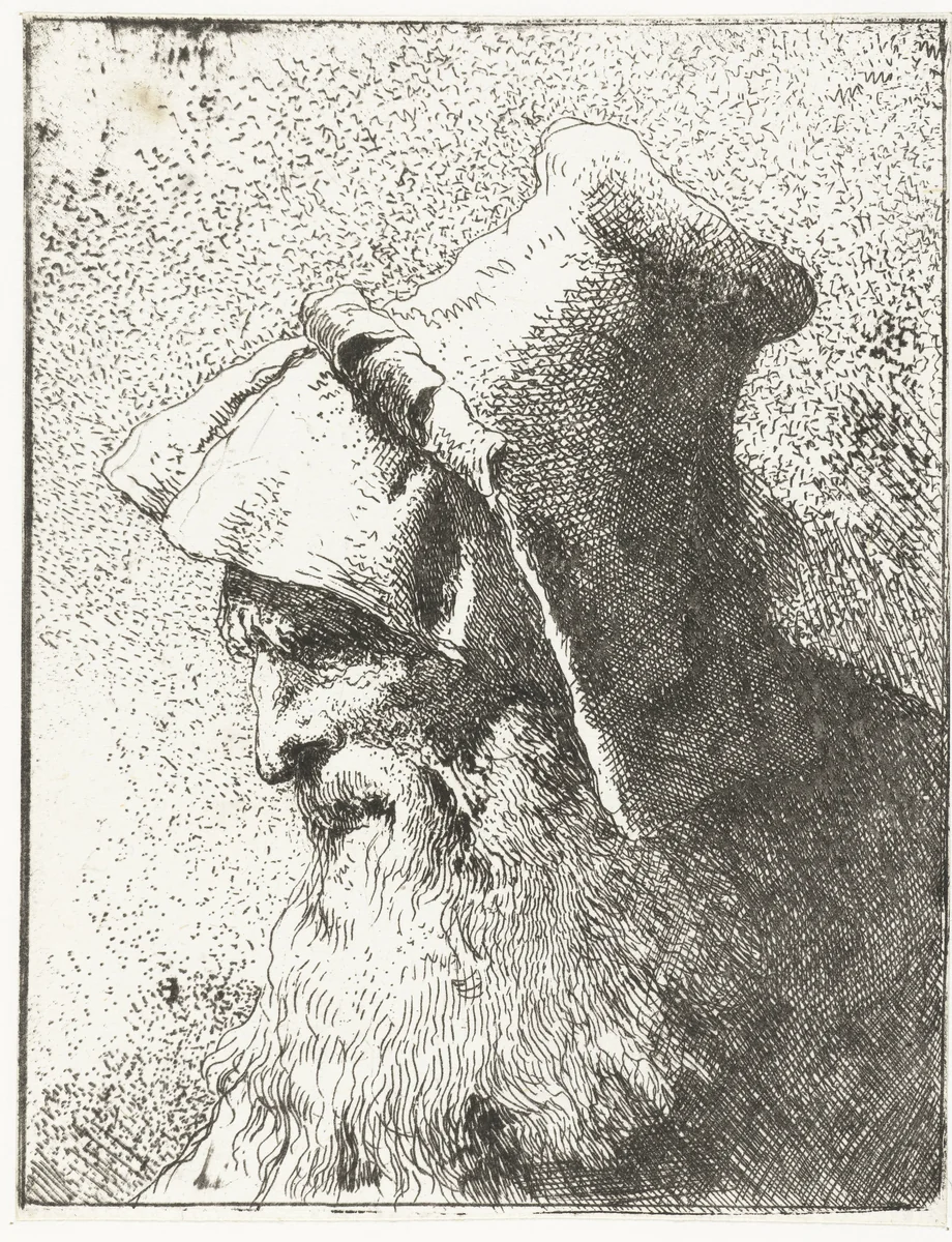Man met baard en hoed by Giovanni Domenico Tiepolo, print, 1757-1758