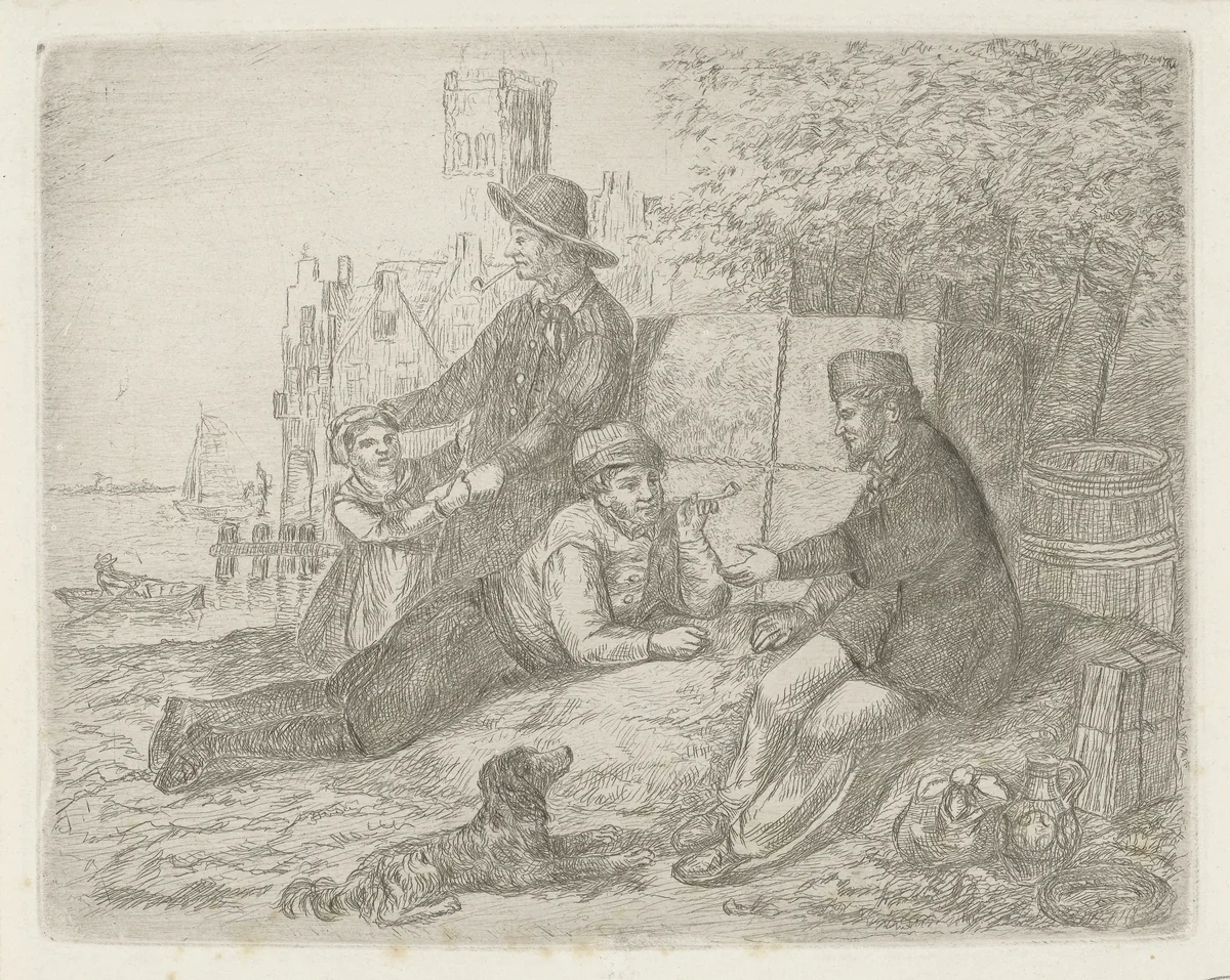 Figuren aan de waterkant by David van der Kellen, print, 1814-1875