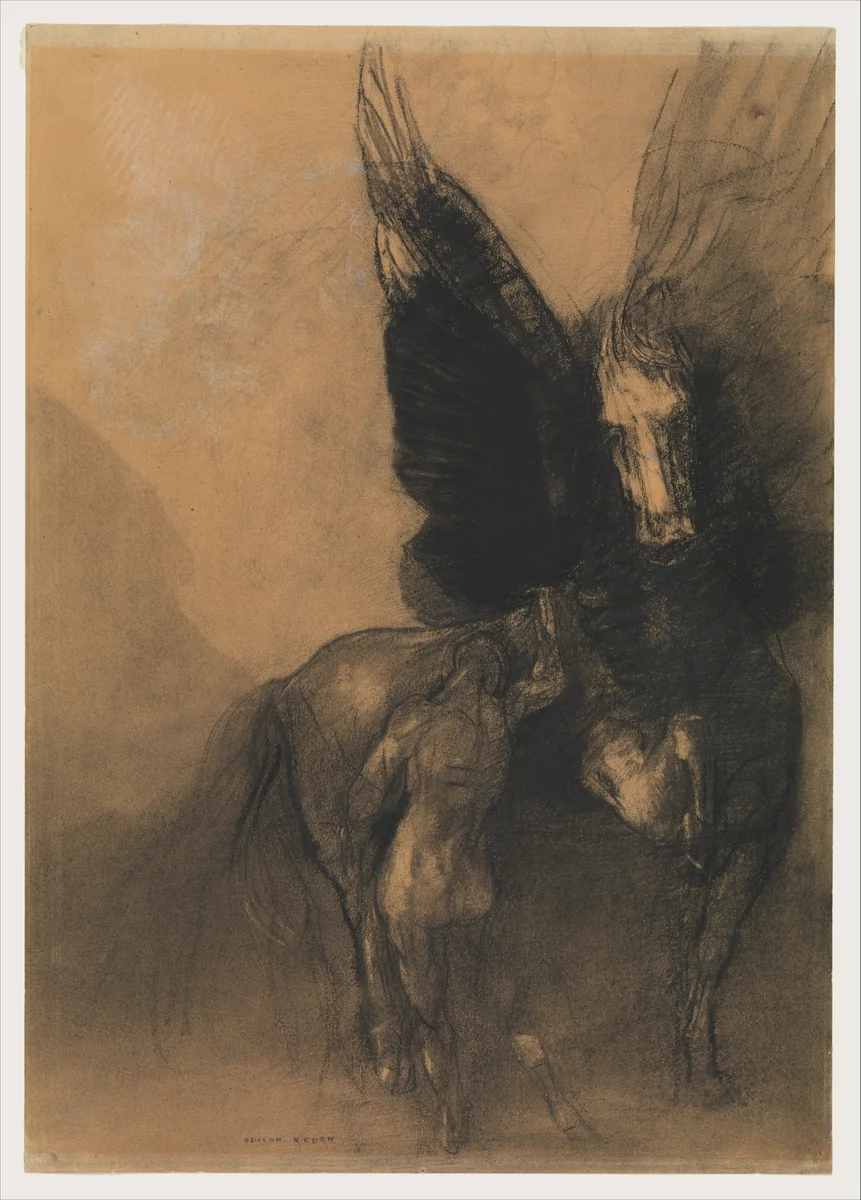 Pegasus and Bellerophon by Odilon Redon, drawing, 1888