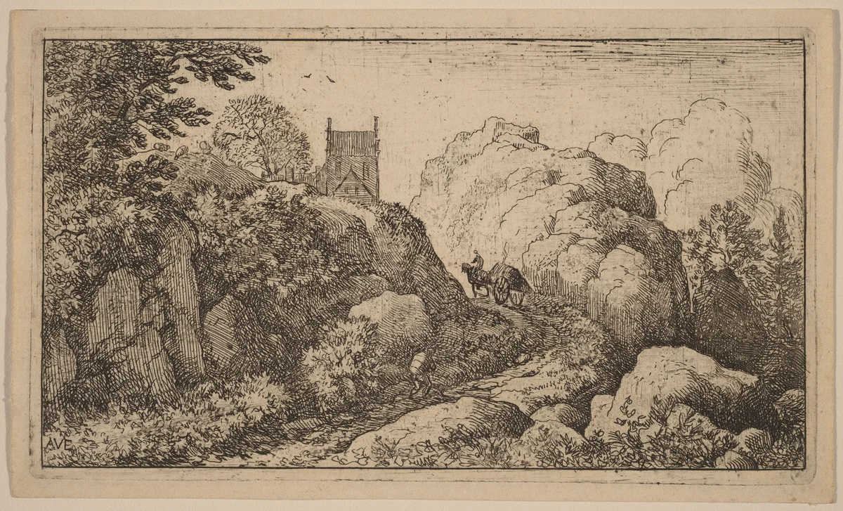 Cart in a Narrow Pass by Allart van Everdingen, print, 1645-1656