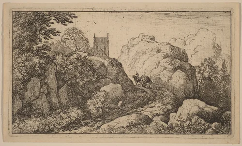 Cart in a Narrow Pass by Allart van Everdingen, print, 1645-1656