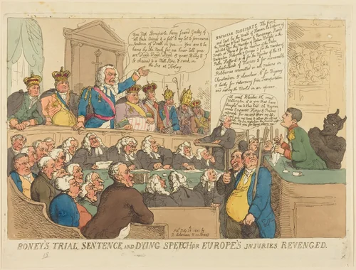 Boney's Trial, Sentence, and Dying Speech by Thomas Rowlandson, print, 1815