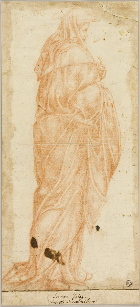 Virgin Mary Standing in Profile by Franciabigio, drawing, 1550-1799