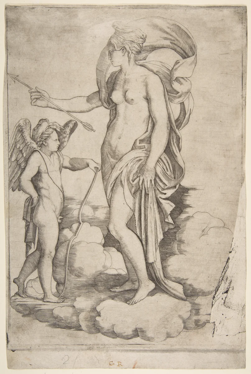 Venus and Cupids on Clouds by Jacopo Francia, print, 1510-1575