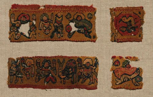 Four Fragments of the Gammadion Border of a Tunic by Unknown, textile, 400-699