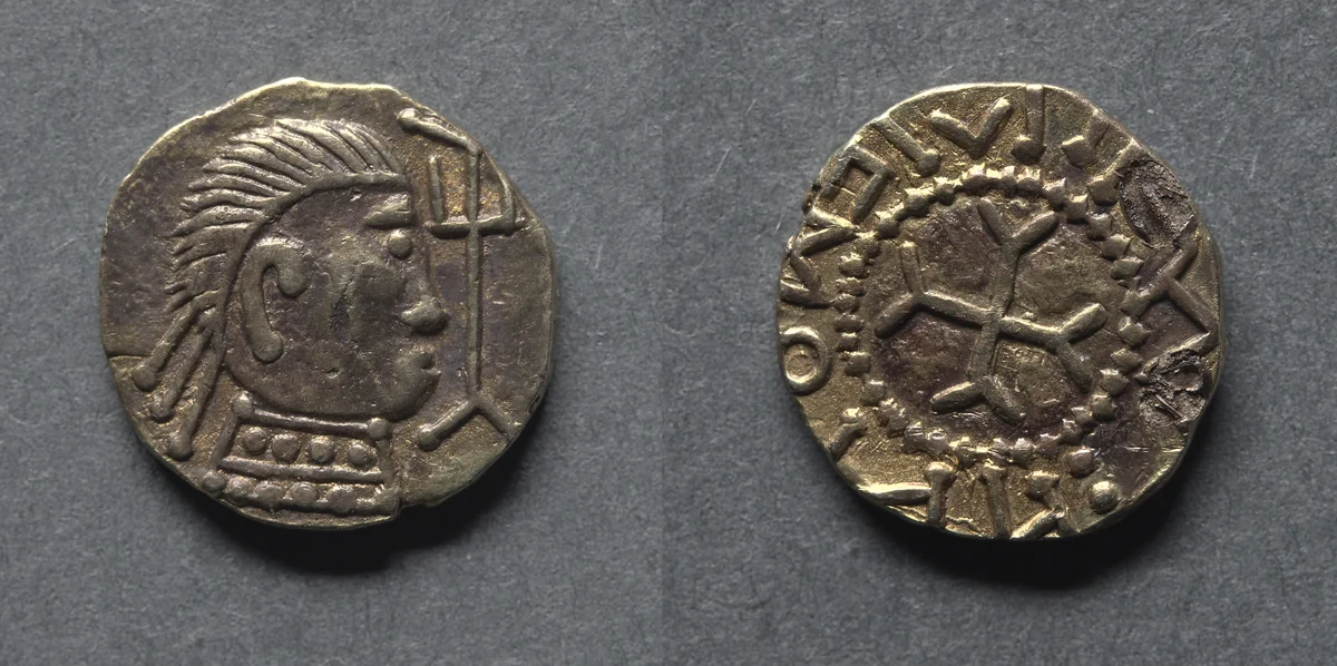 Witmen Tremissis: Bust and Trident (obverse); Cross Fourchée (reverse) by Unknown, metalwork, 600-625