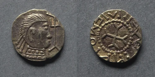 Witmen Tremissis: Bust and Trident (obverse); Cross Fourchée (reverse) by Unknown, metalwork, 600-625
