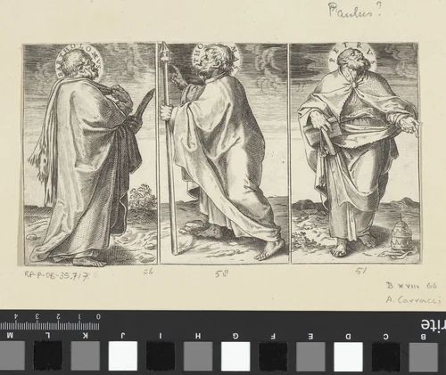 Bartolomeüs, Tomas en Petrus by Agostino Carracci, print, 1583