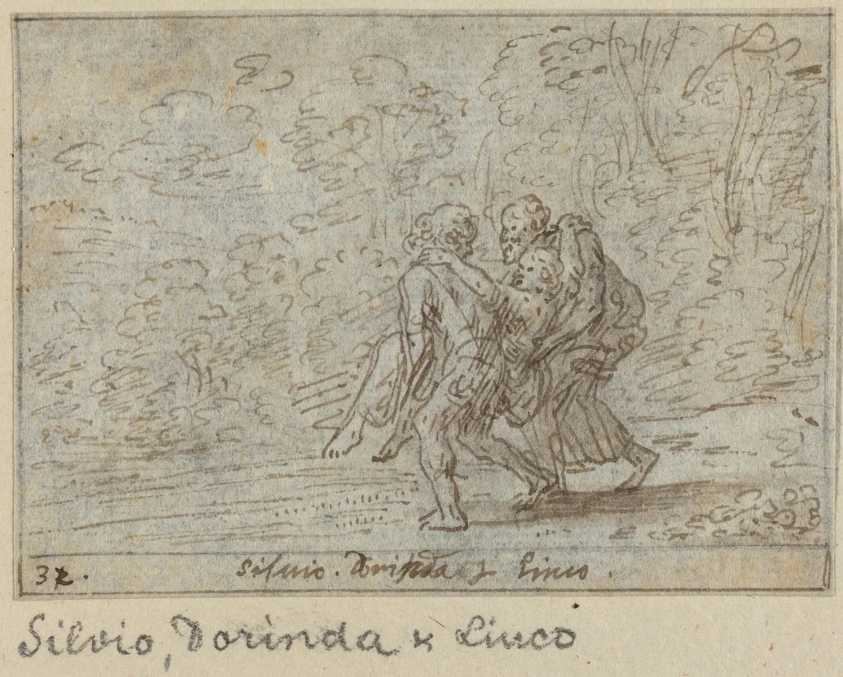 Silvio, Dorinda and Linco by Johann Wilhelm Baur, drawing, 1640
