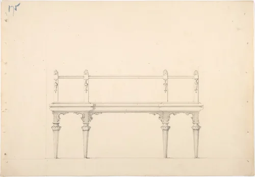 Design for a Mirrored Sideboard with Diminishing Columnar Legs and Classical Ornament by anonymous, drawing, 1800-1850