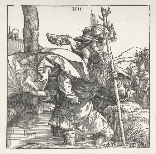 De Heilige Christoffel draagt het Christuskind by Albrecht Dürer, print, 1511