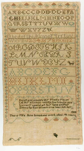 Embroidered sampler by Jane Simonton Chapman, artwork, 1808
