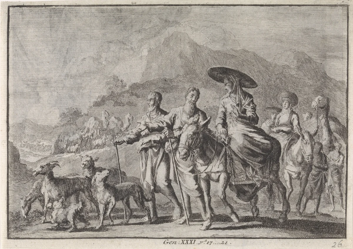 Jakob vlucht voor Laban by Jan Luyken, print, 1703-1762