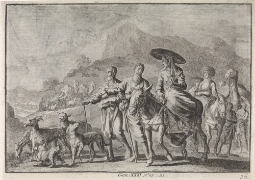 Jakob vlucht voor Laban by Jan Luyken, print, 1703-1762
