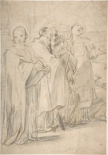 Saints John the Evangelist, Paul, Peter, and Stephen by Ferraù Fenzoni, drawing, 1585-1595