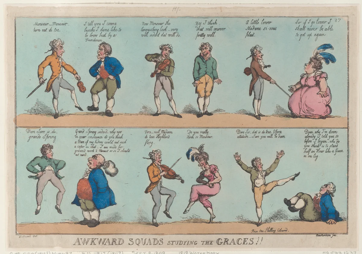 Awkward Squads Studying the Graces!! by Thomas Rowlandson, print, 1809