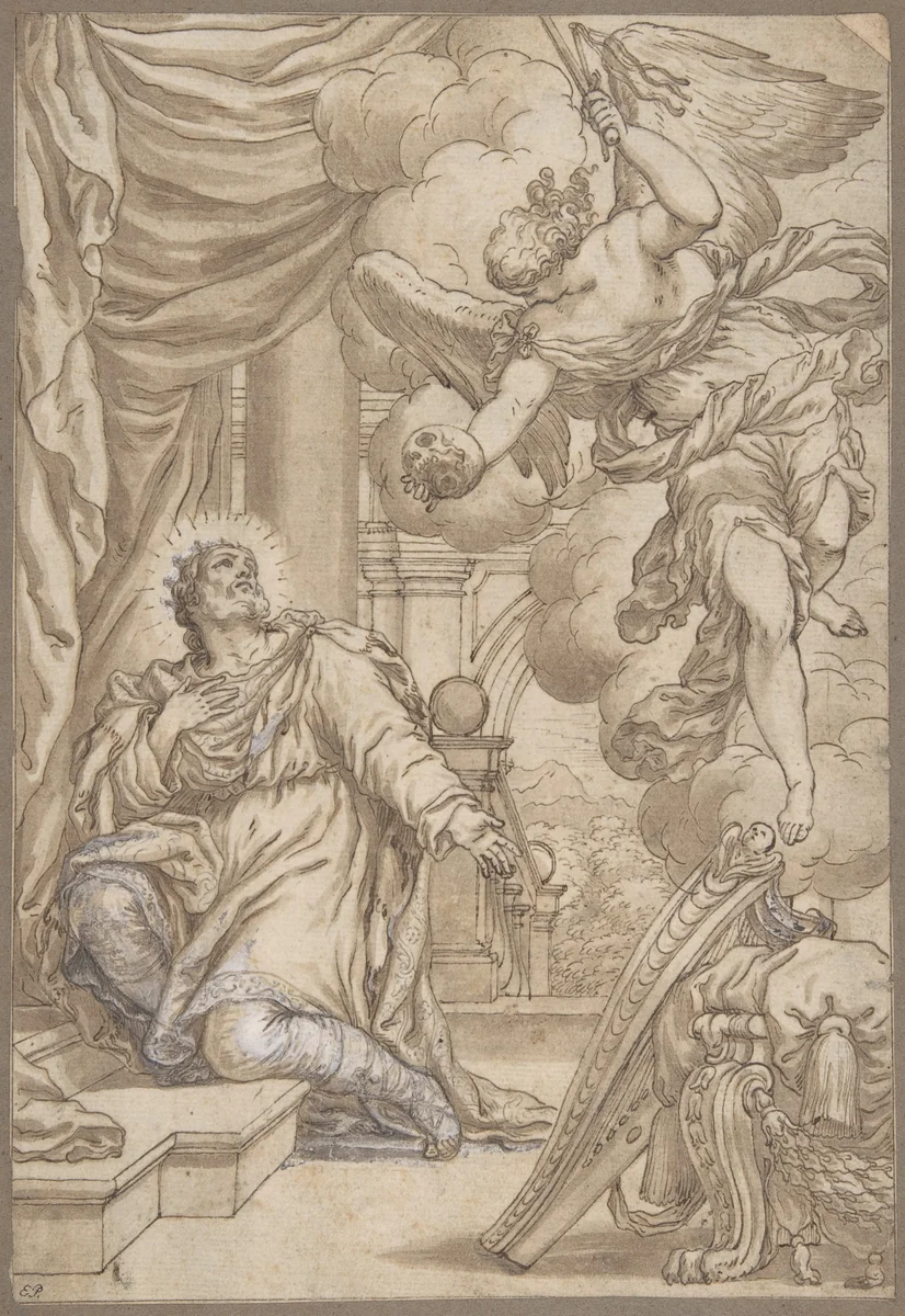 David Chooses Three Days of Pestilence (II Samuel 24:10-17) by Valentin Lefebvre, drawing, 1642-1682