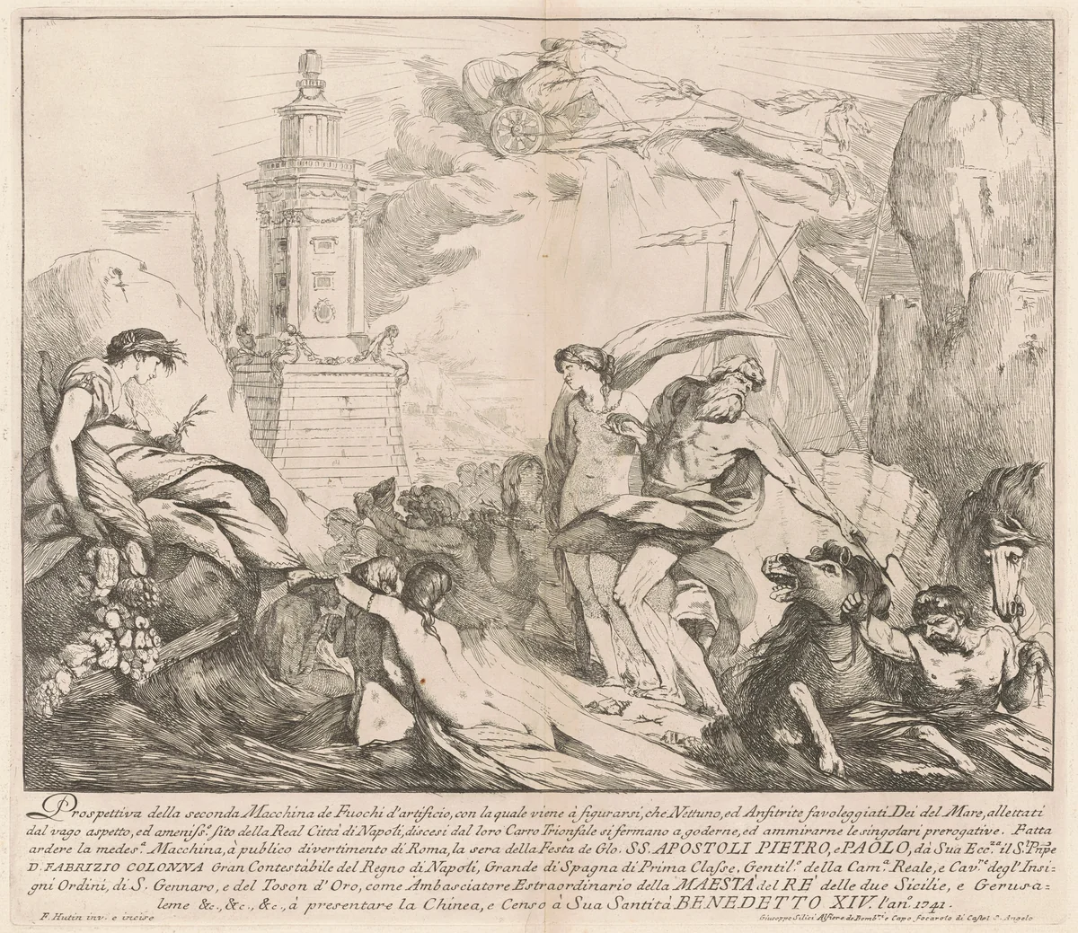 The Seconda Macchina for the Chinea of 1741: Neptune and Amphitrite by François Hutin, print, 1741