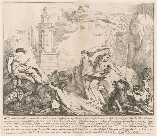 The Seconda Macchina for the Chinea of 1741: Neptune and Amphitrite by François Hutin, print, 1741