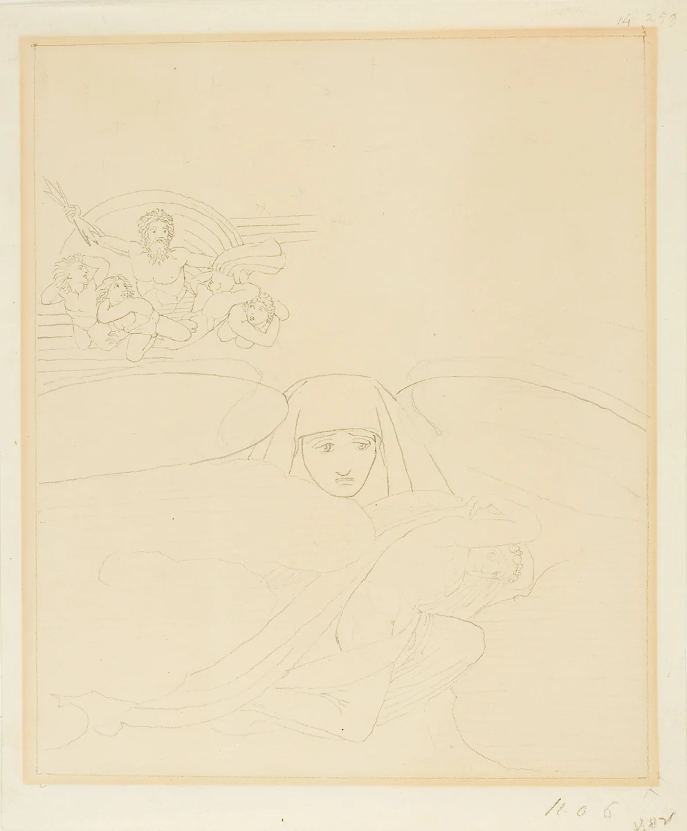 Sleep Escaping from the Wrath of Zeus by John Flaxman, drawing, 1775-1826