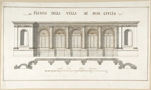 Side Elevation of the Villa of Pope Julius [III.] by Pietro Paolo Coccetti, drawing, 1710-1727
