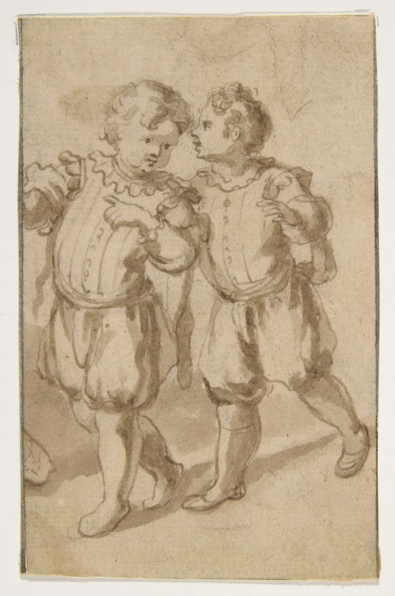 Two Young Page-Boys by Bernardino Rodriguez, drawing, 1600-1650