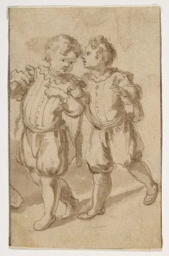 Two Young Page-Boys by Bernardino Rodriguez, drawing, 1600-1650