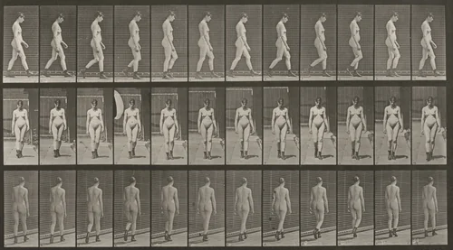 Plate Number 22. Walking with high-heeled boots on by Eadweard Muybridge, photograph, 1887