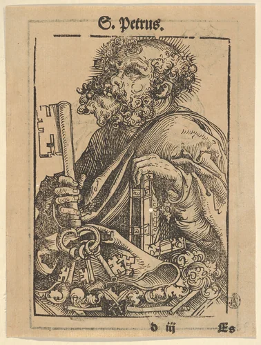 Bust of Saint Peter, from the "Large Series of Wittenberg Reliquaries"; verso: Martin Luther (1548) by Lucas Cranach, print, 1509