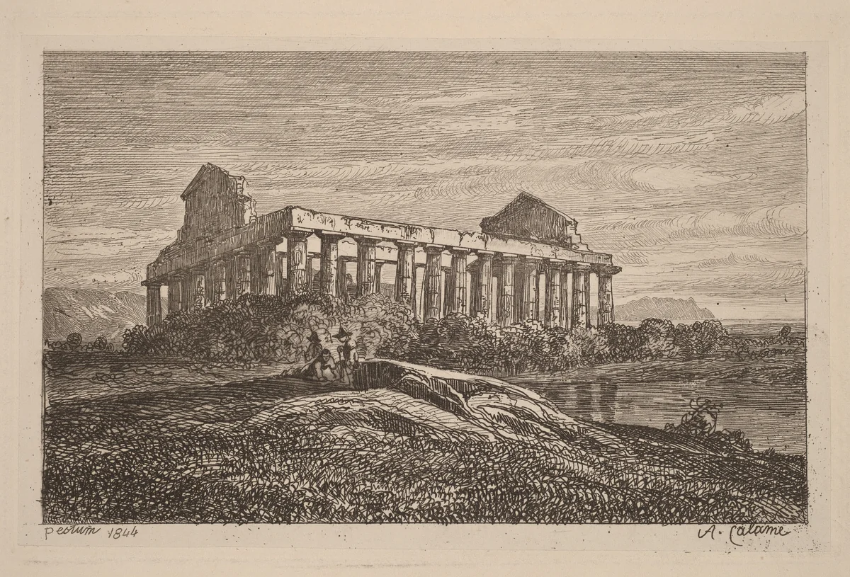 Ruins at Paestum by Alexandre Calame, portfolio, 1838-1850