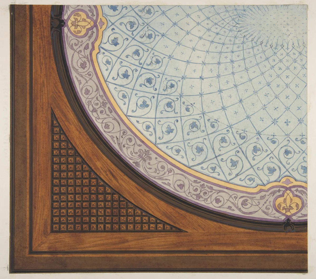 Design for the painted decoration of a ceiling by Jules-Edmond-Charles Lachaise, drawing, 1850-1900