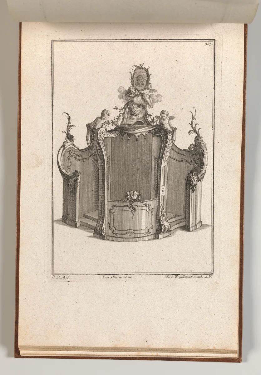 Design for a Confessional, Plate 2 from an Untitled Series of Designs for Confessionals by Carl Pier, book, 1750-1756