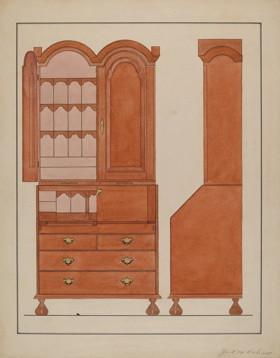 Block Front Desk with Cabinet Top by Jack Bochner, index of american design, 1935-1942