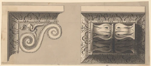 Two Designs for Ornament by Richard de Lalonde, drawing, 1765-1775