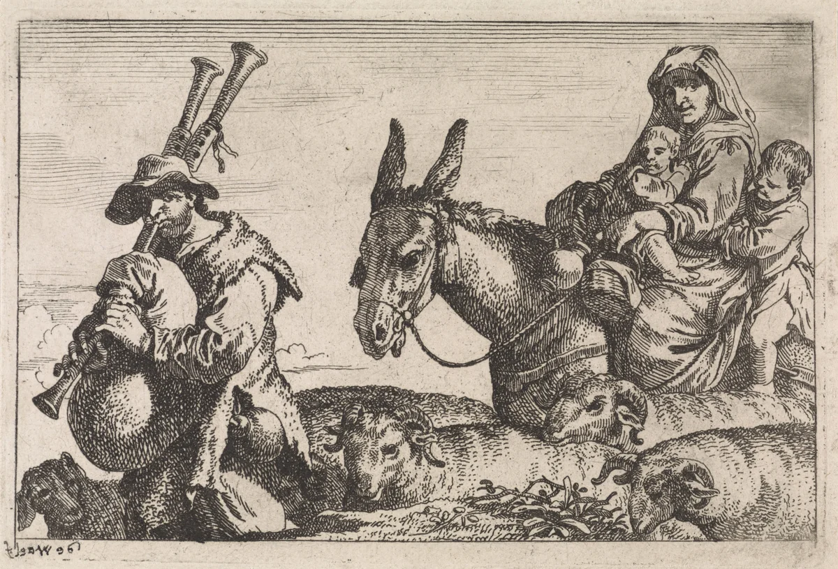 De doedelzakspeler by Jan Baptist de Wael, print, 1642-1669