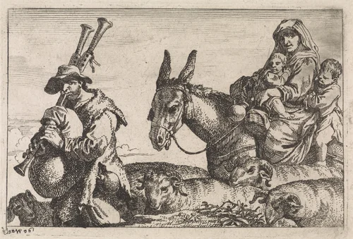 De doedelzakspeler by Jan Baptist de Wael, print, 1642-1669