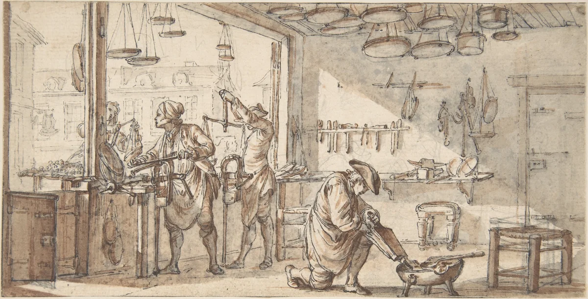 The Maker of Scales by Jean Michel Moreau le Jeune, drawing, 1758-1768