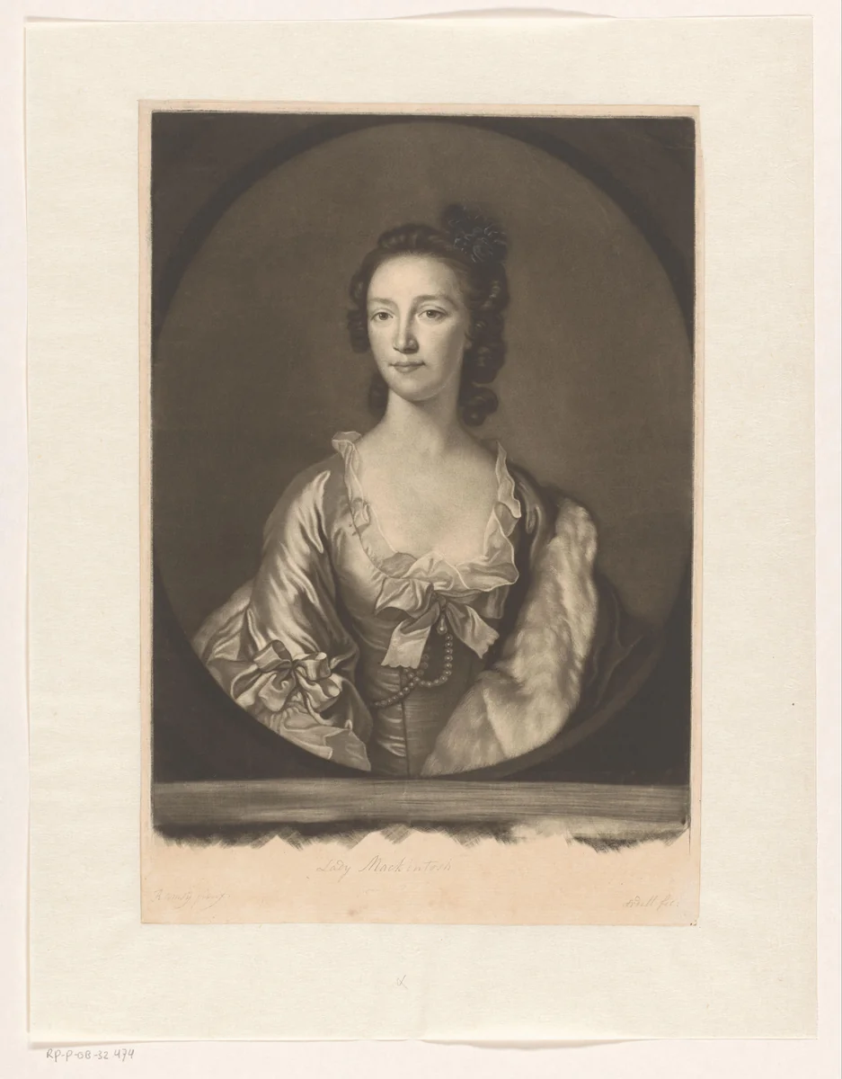 Portret van Anne Farquharson-MacKintosh by James McArdell, print, 1745-1765