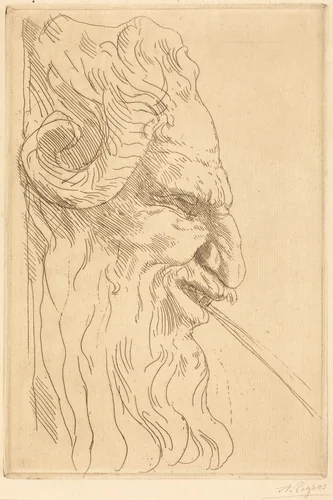 Head of a Satyr (Tete de satyre) by Alphonse Legros, print, 1837-1911