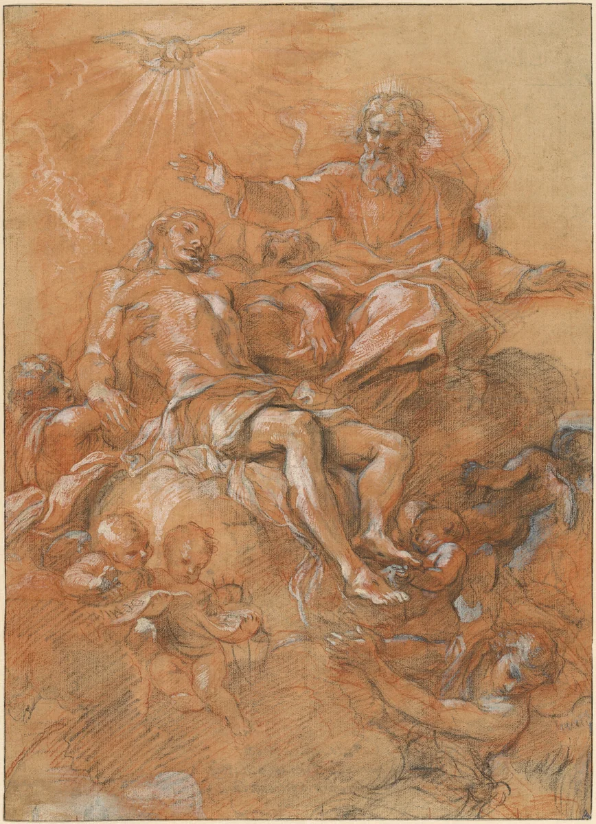 God the Father and the Holy Spirit Receiving the Body of Christ by Guglielmo Cortese, drawing, 1660-1665