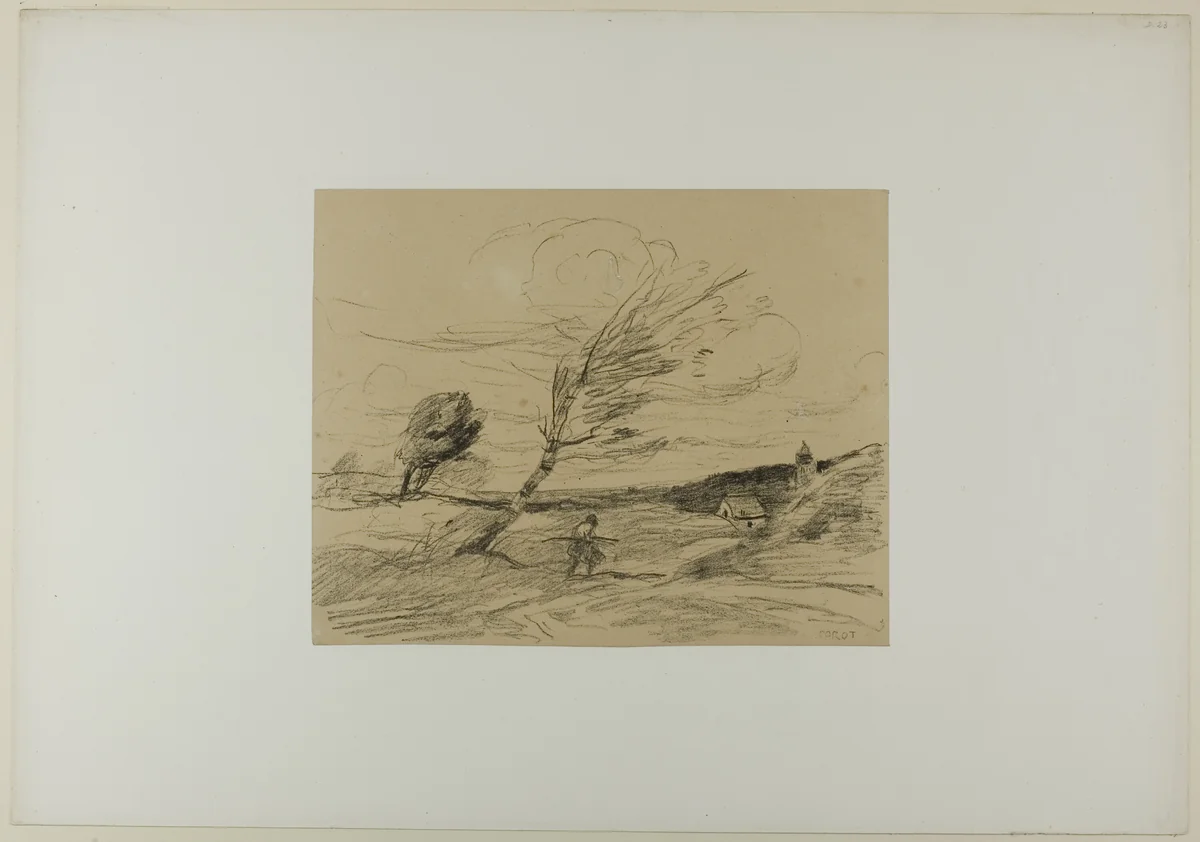 Gust of Wind by Jean-Baptiste-Camille Corot, print, 1871
