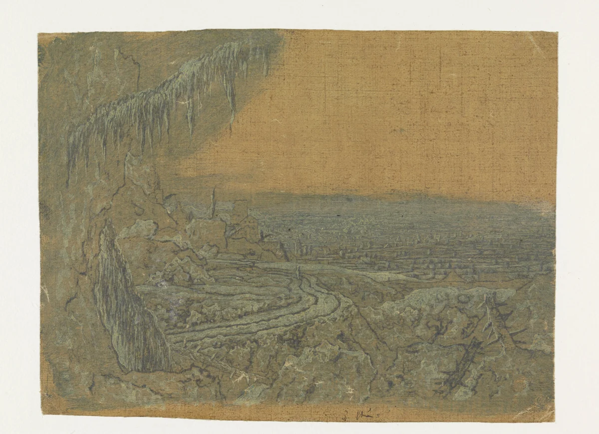 Distant View with a Road and Mossy Branches by Hercules Segers, print, 1622-1625