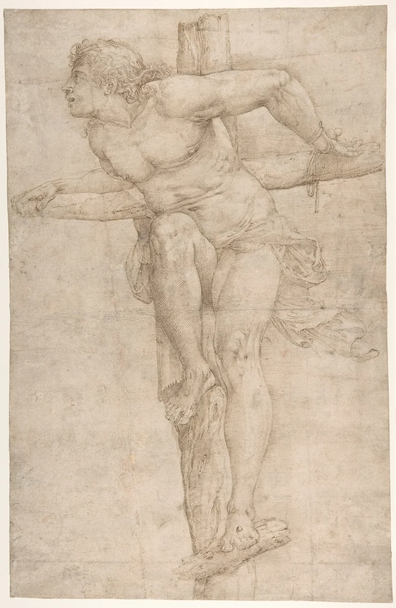 The Penitent Thief on the Cross by Battista Franco, drawing, 1510-1561