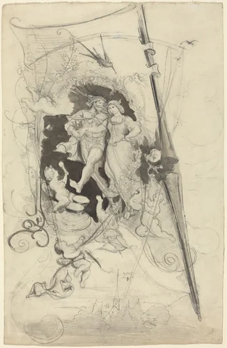 The Happy Squire and His Bride by Eugen Napoleon Neureuther, drawing, 1840