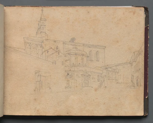 Album with Views of Rome and Surroundings, Landscape Studies, page 26a: Roman Architectural View by Franz Nadorp, book, 1830-1870