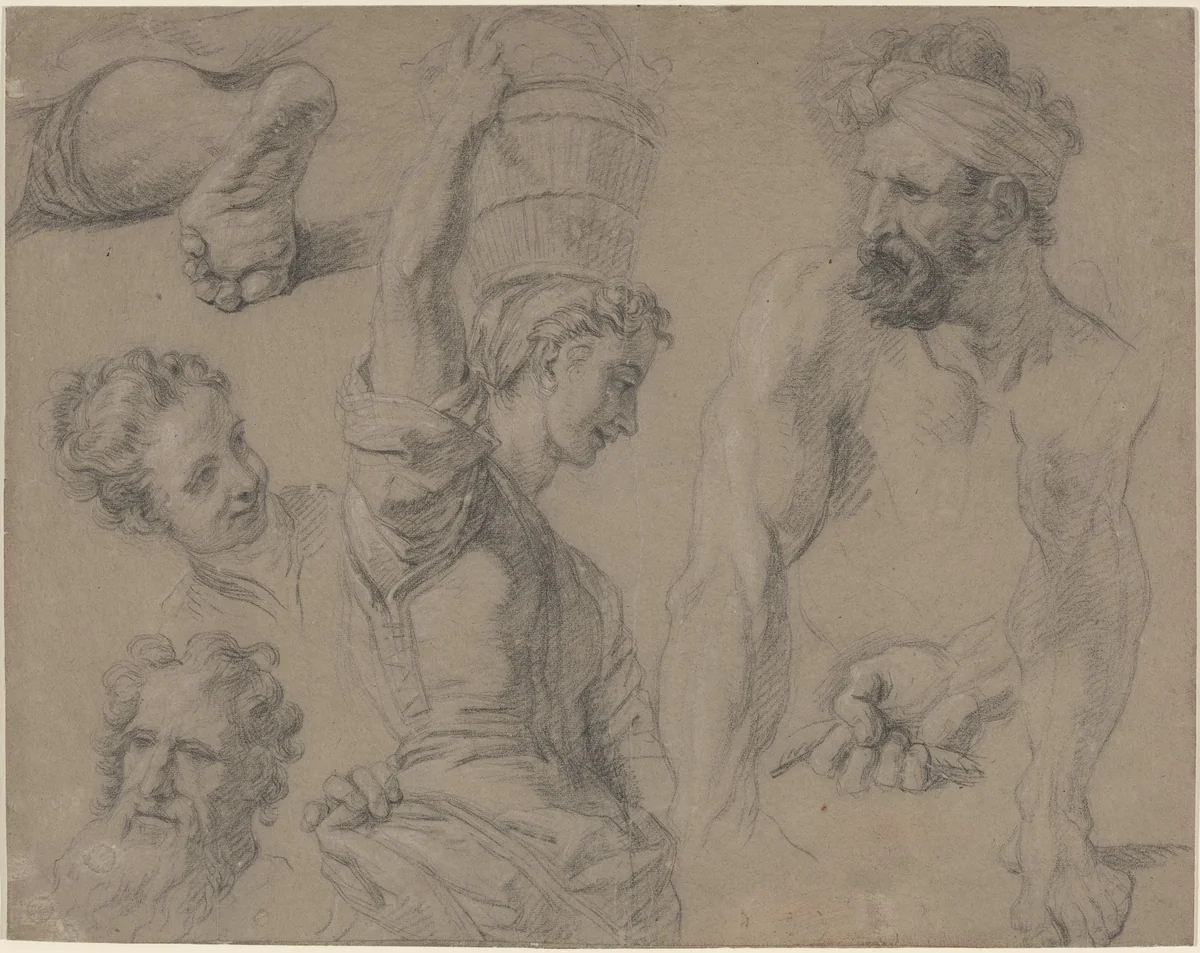 Study for Miraculous Draught of Fishes (?) by Jean Baptiste Jouvenet, drawing, 1644-1717