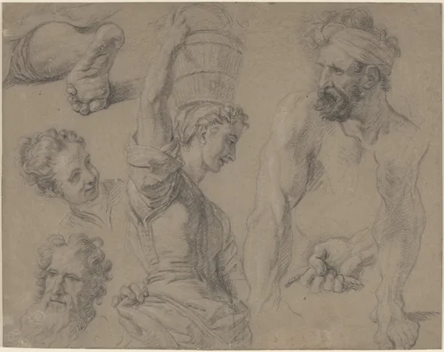 Study for Miraculous Draught of Fishes (?) by Jean Baptiste Jouvenet, drawing, 1644-1717