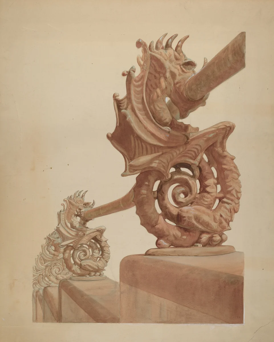 Iron Fence - Sea Horse Design by Carl Hobby, index of american design, 1936