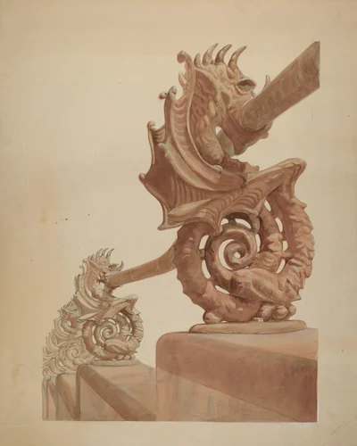 Iron Fence - Sea Horse Design by Carl Hobby, index of american design, 1936