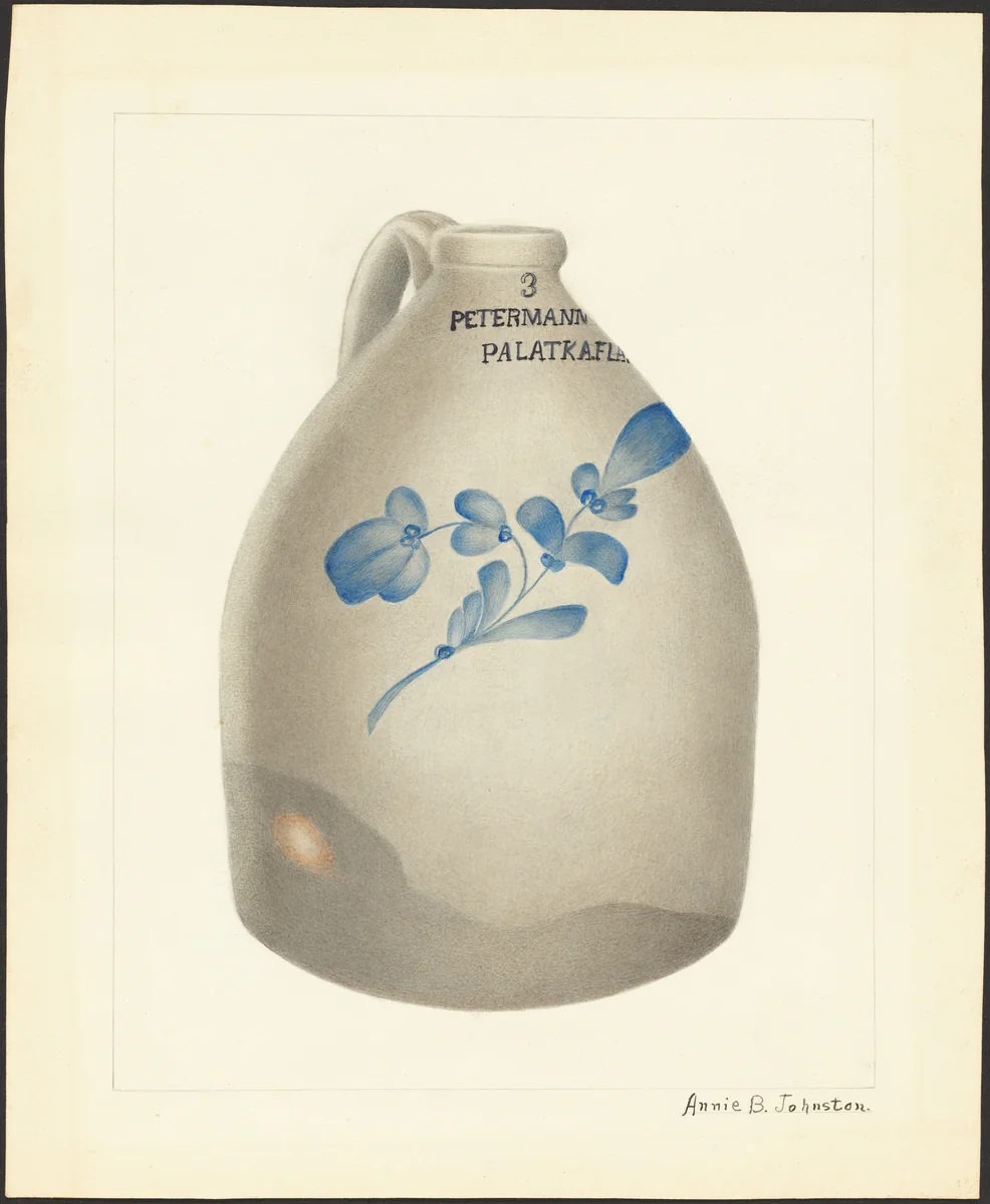 Stoneware Jug by Annie B. Johnston, index of american design, 1937